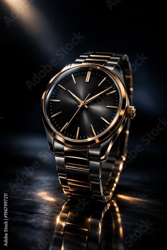 Luxury Black And Gold Wrist Watch With Elegant Design