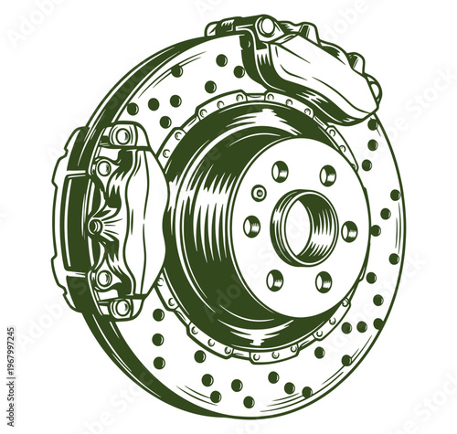 car brake disc with caliper  automotive part  braking system component