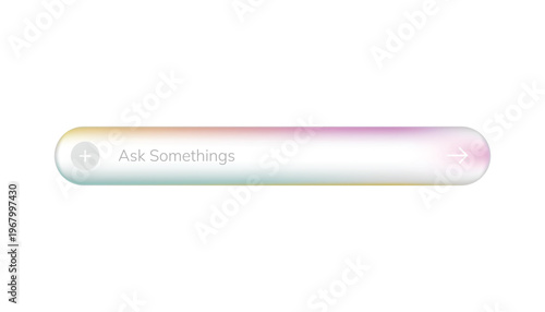 Ask something web search bar with plus sign and arrow icon. Shiny glass search bar