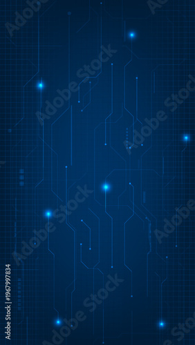 Vector illustrations of abstract technology vertical background with hi tech digital circuit network and parallel grid frame.