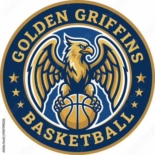 The logo for the Golden Griffins basketball team features a majestic griffin in vibrant colors, symbolizing strength and sportsmanship in competitive events.