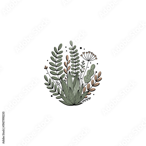 Illustration of Various Cacti and Succulents.