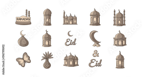 Islamic Eid Mosque Lanterns and Symbols.