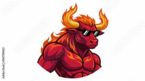 A bold and stylish illustration of an angry bull wearing sunglasses, representing power and confidence, a great symbol for branding in sports or lifestyle industries.