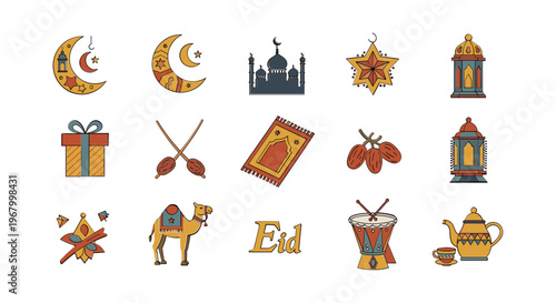 Islamic Eid Symbols and Icons Collection.