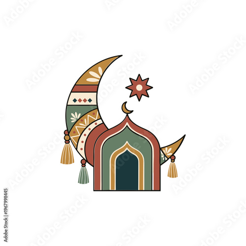 Islamic Mosque Crescent Moon Star Symbol.
