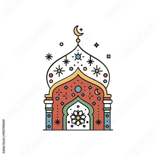 Islamic Mosque Dome Entrance Illustration Art.