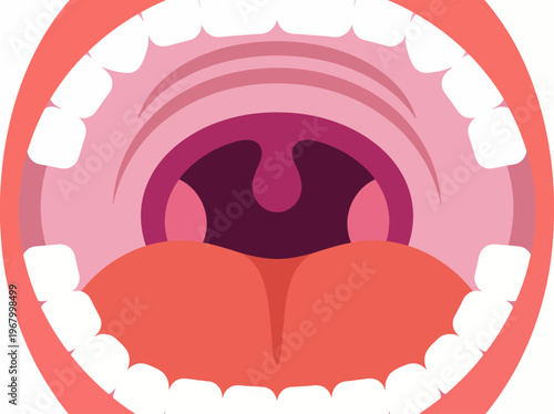 A vivid illustration depicting an open mouth, emphasizing shapes and colors, perfect for creative or artsy projects focusing on expression and communication.