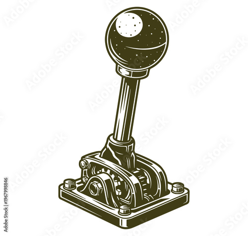 Vintage gearshift lever with mechanical base and round knob  manual transmission control