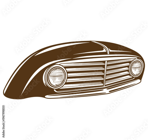 Vintage car front grille with headlights illustration
