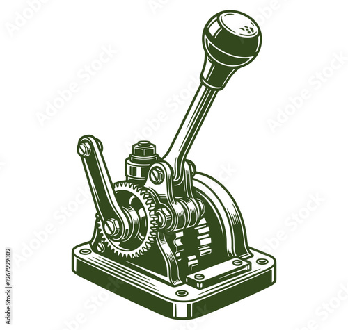 Vintage manual gearshift lever with mechanical components and handle