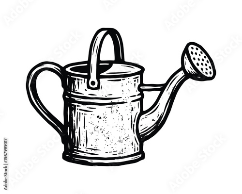 Black watering can illustration, garden tool, textured surface, isolated on transparent background, outdoor theme