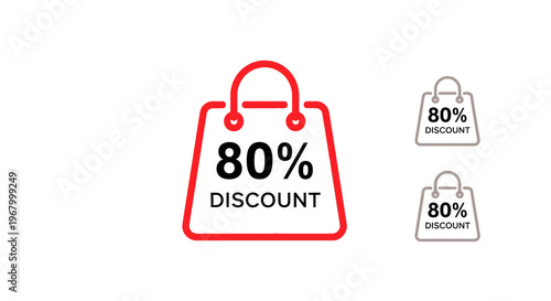 80 percent discount shopping bag icon.