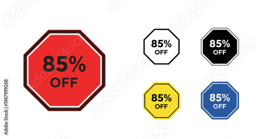 Discount labels with 85 percent off.