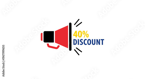 Discount announcement with megaphone icon.