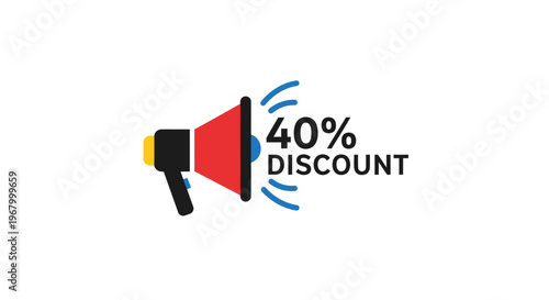 Discount announcement with megaphone icon.
