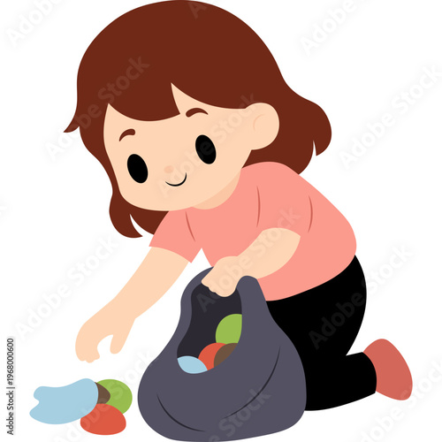 Illustration Person Collecting Trash in a Bag