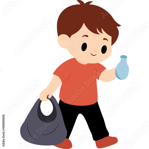Illustration Person Collecting Trash in a Bag