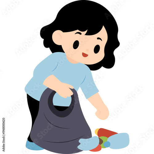 Illustration Person Collecting Trash in a Bag