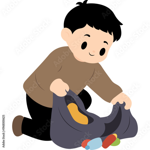 Illustration Person Collecting Trash in a Bag