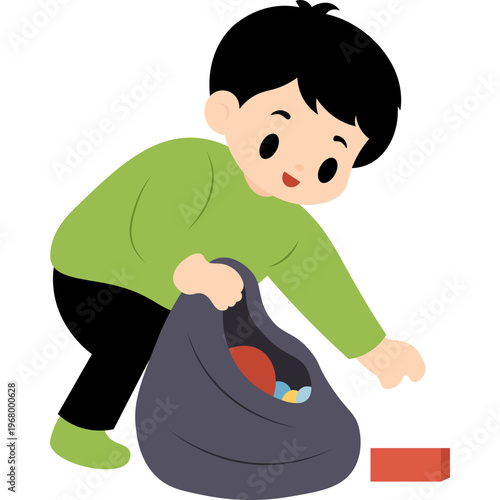 Illustration Person Collecting Trash in a Bag