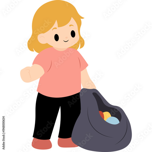 Illustration Person Collecting Trash in a Bag