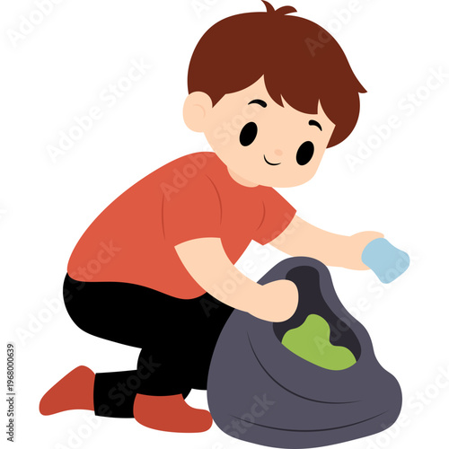 Illustration Person Collecting Trash in a Bag