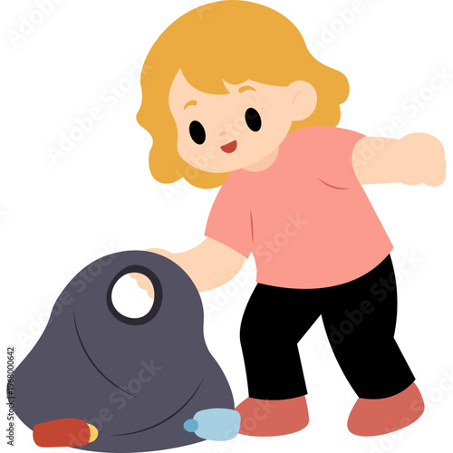 Illustration Person Collecting Trash in a Bag