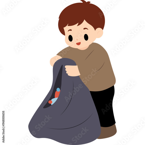 Illustration Person Collecting Trash in a Bag