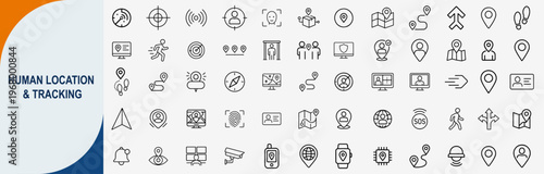 Human location and gps tracking navigation outline icons set, vector