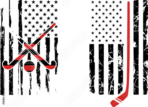 USA Flag Hockey Sticks Vintage Patriotic Vector