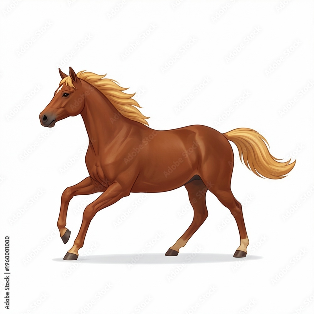 Obraz premium Brown Horse Running Illustration Isolated on White Background