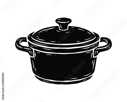 Cooking pot with lid, kitchenware item for preparing food, vector illustration