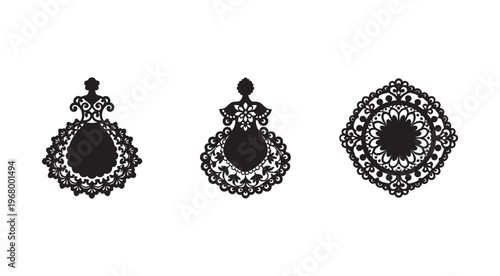 Black lace earring designs with floral patterns and teardrop shapes  elegant jewelry illustrations