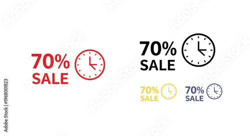 Sale and discount clock icons set.