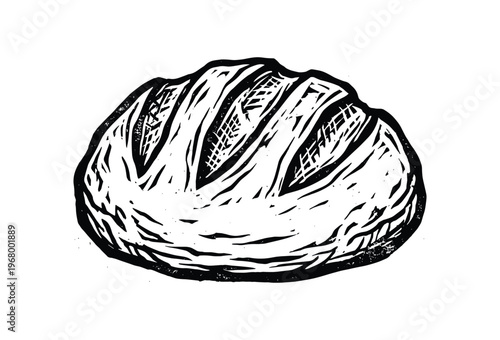Drawn rustic loaf of bread on transparent background. Baked food element.