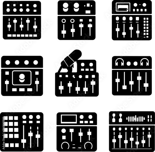 set of sound mixer console icon designs