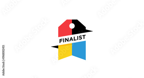 A colorful logo design with geometric shapes.