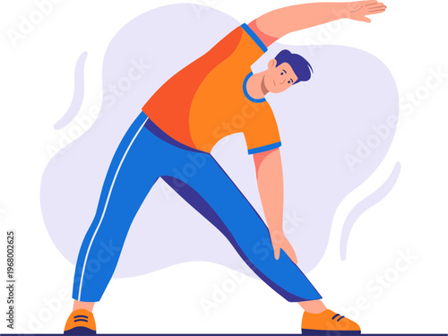 Person stretching sideways in athletic wear on a plain background
