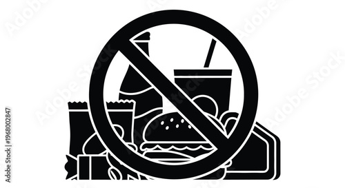 No food or drinks allowed a black silhouette of prohibited items