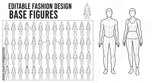 Fashion Design Figures Vector Male Female Technical Illustration Body Template Croquis Pack