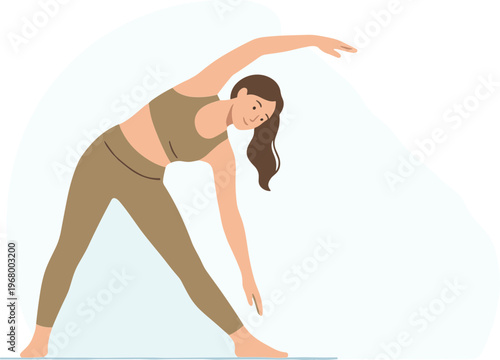 A woman practices yoga in a serene outdoor setting with trees and grass