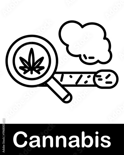 Cannabis joint with magnifying glass line icon representing marijuana inspection, research and smoking concept in minimal outline style