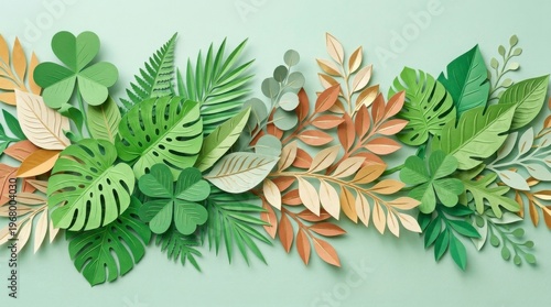 Paper Foliage: A delicate array of paper-crafted leaves, showcasing intricate textures and vibrant colors. the playful contrast of shades and forms gives artistic flourish