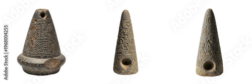 Foto Set and collection of ancient Egyptian conical stone loom weights and plumb bobs