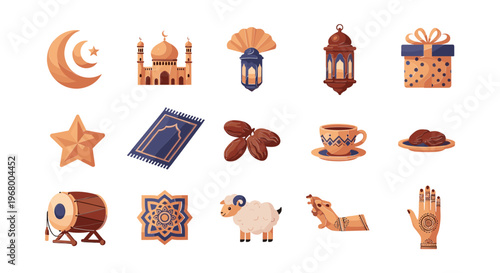 Islamic Symbols and Objects Collection Illustration.