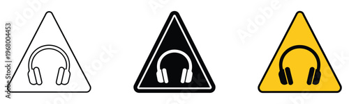 Headphones protection icon, safety warning for required hearing protection in noisy areas, industrial noise hazard symbol, workplace safety and risk prevention icon, modern flat vector illustration 