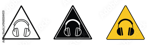 Headphones protection icon, safety warning sign indicating required hearing protection in high-noise areas, industrial symbol for noise hazard and workplace security, modern flat vector illustration 