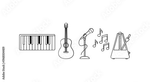Keyboard Guitar Microphone Harp Music Instruments.