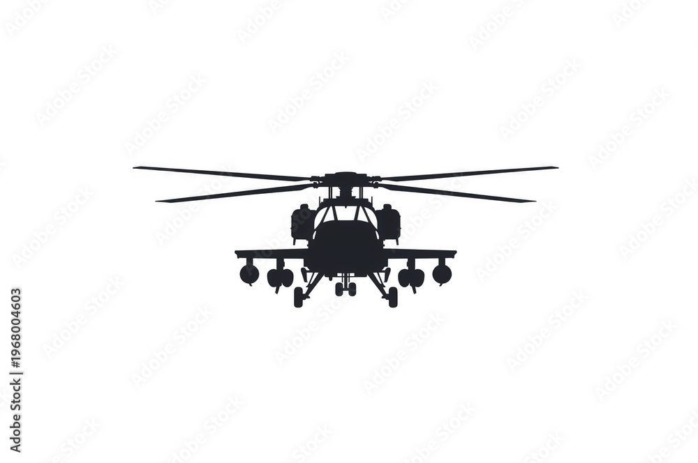 Obraz premium Military armed helicopter silhouette flying on transparent background